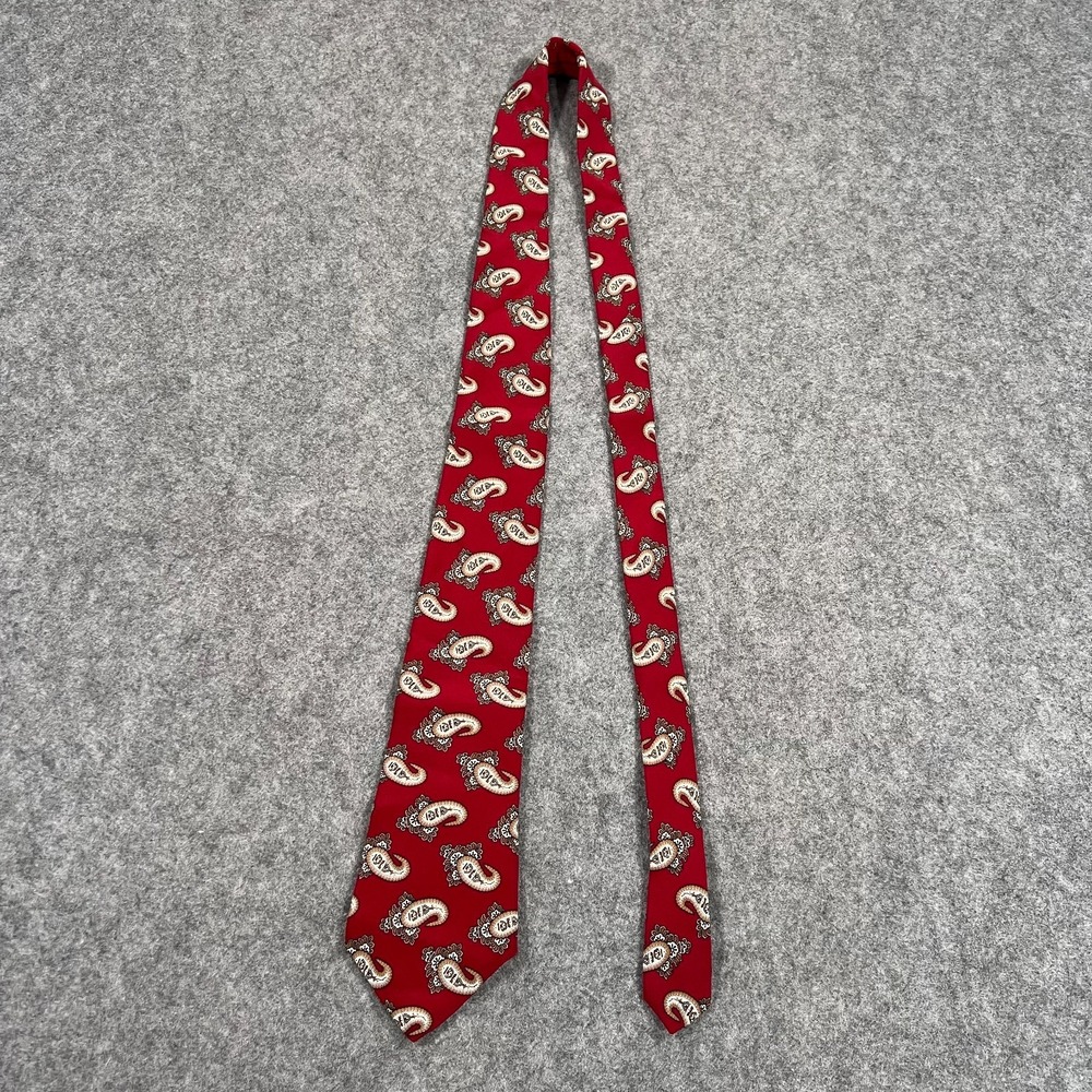 Burberry Vintage 1980s Red Paisley Print 100% Pure Silk 56" Neck Tie‎ Men's